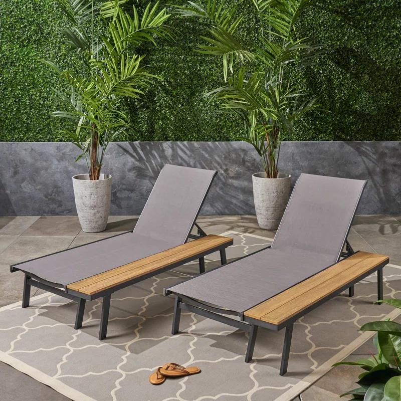Hokku Designs Waterloo Chaise Lounge With Attached Wood Side Table(Set Of 2)