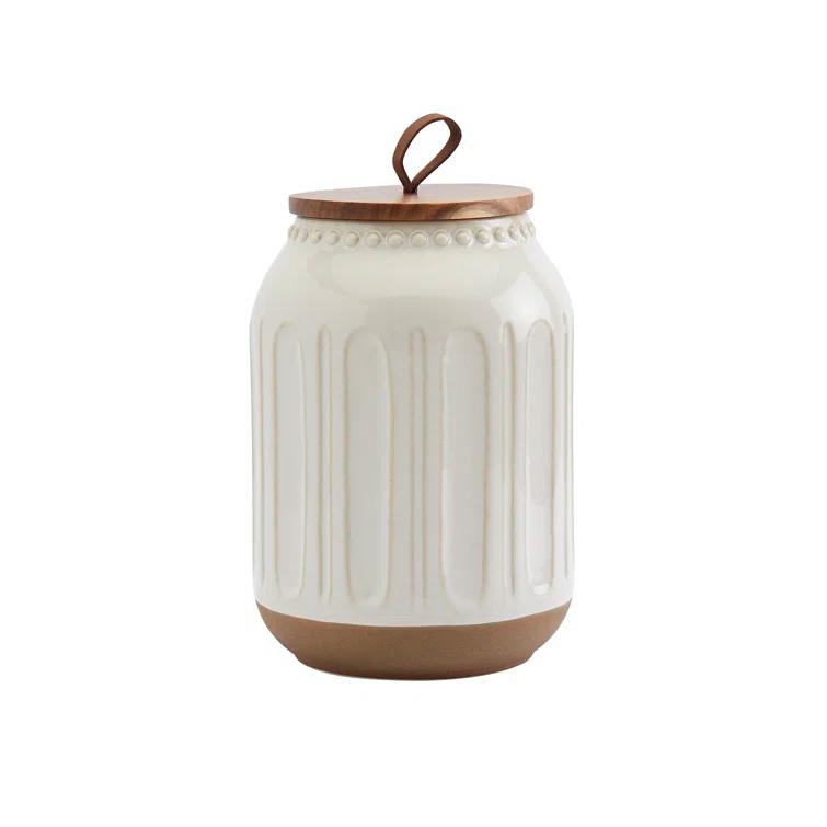 Tabletops Gallery On the Counter 3PC Ziggy Canisters With Acacia Wood Lid