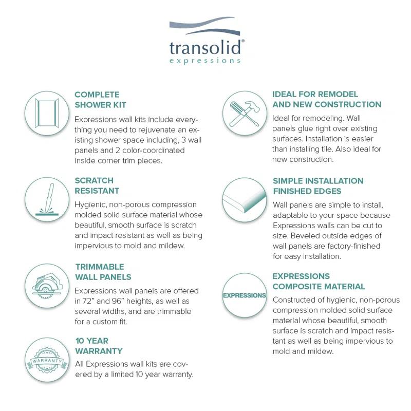 Transolid Expressions 60'' W 36'' D 72'' H Glue Up Solid Surface Wall