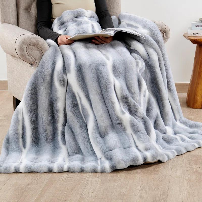 Home Soft Things Tip Dying Faux Fur Throw Blanket