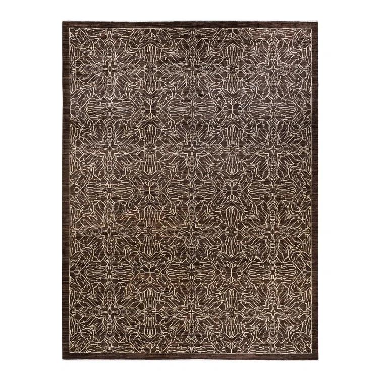 Ivory Stripe Hand-Knotted Wool Area Rug 10' x 14'