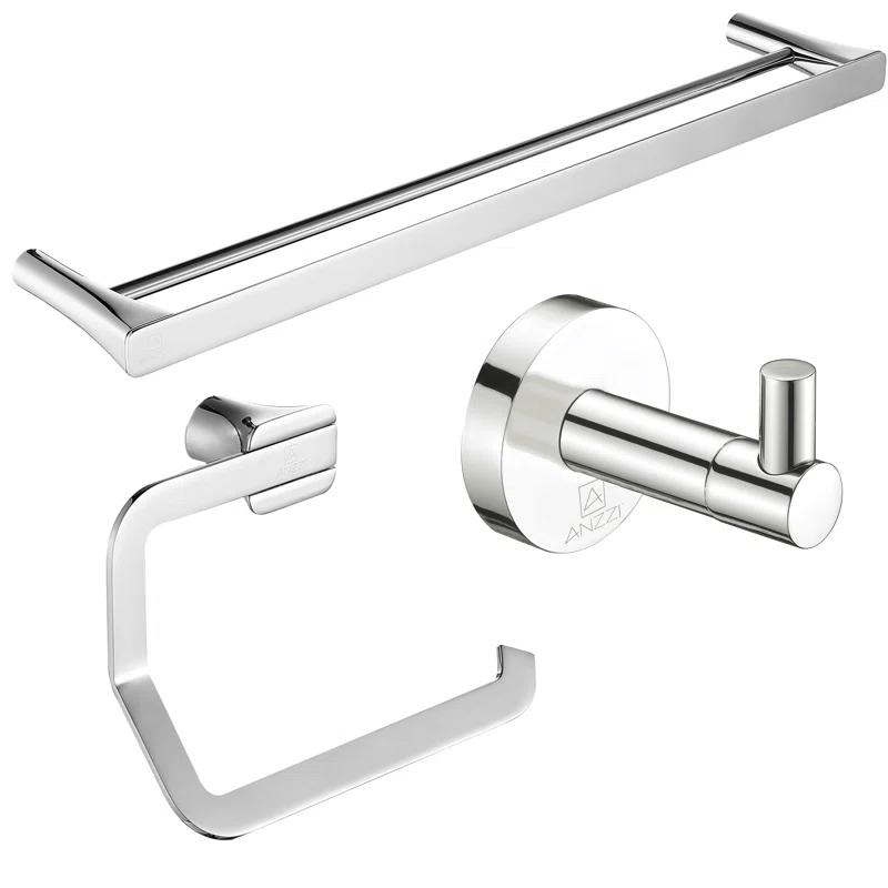 ANZZI AC-AZSET3-CH ANZZI 3-Piece Chrome Bathroom Accessories Set - Hand Towel Holder - Toilet Paper Holder - Towel Holder