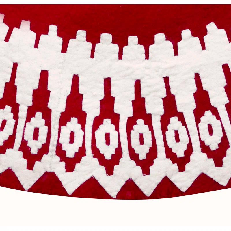 Handmade Felt Christmas Tree Skirt - Red Scandinavian Design - 60"
