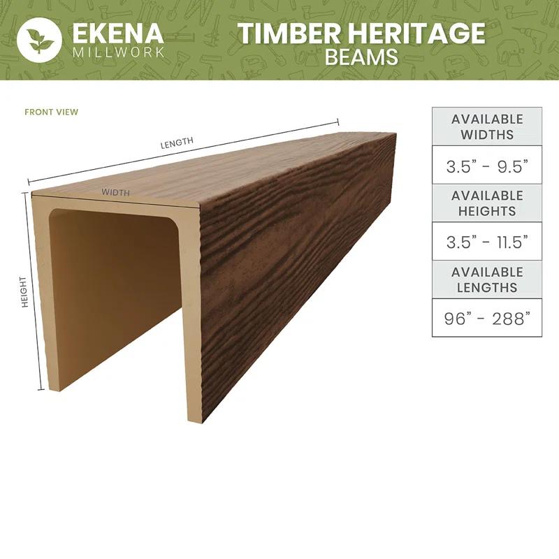 Sanded Smooth HeritageTimber Faux Wood 3-Sided Ceiling Beam (U-Beam)