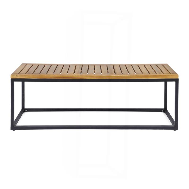 17 Stories Farmhouse Outdoor Iron Frame Picnic Bench