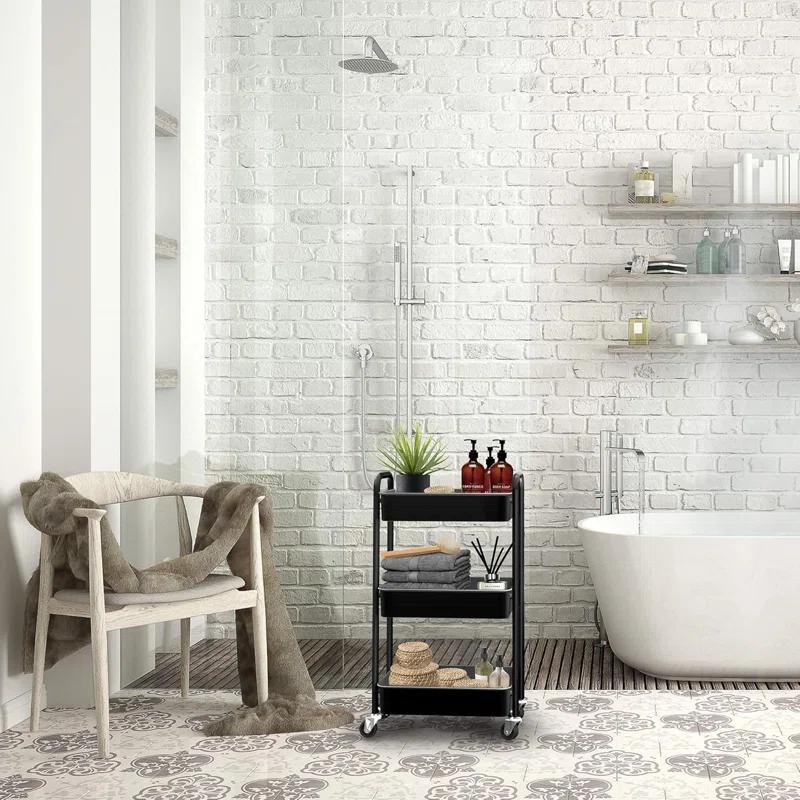 Zeki Shoggy 3-Tier Rolling Metal Storage Organizer - Mobile Utility Cart, Kitchen Cart With Caster Wheels (Black)