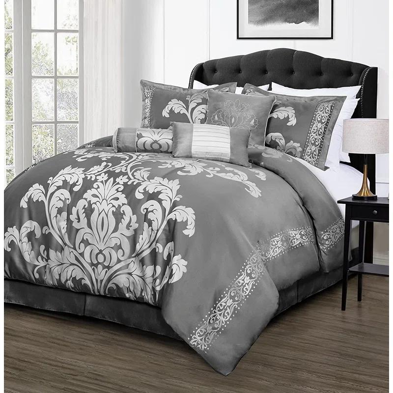 Chezmoi Collection Royale Jacquard Floral 7 Piece Comforter Set