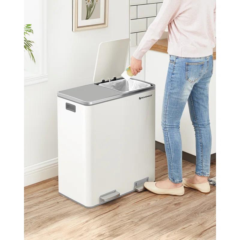 Songmics 2 x 8 Gallon Stainless Steel Multi-Compartments Trash Can with 15 trash bags