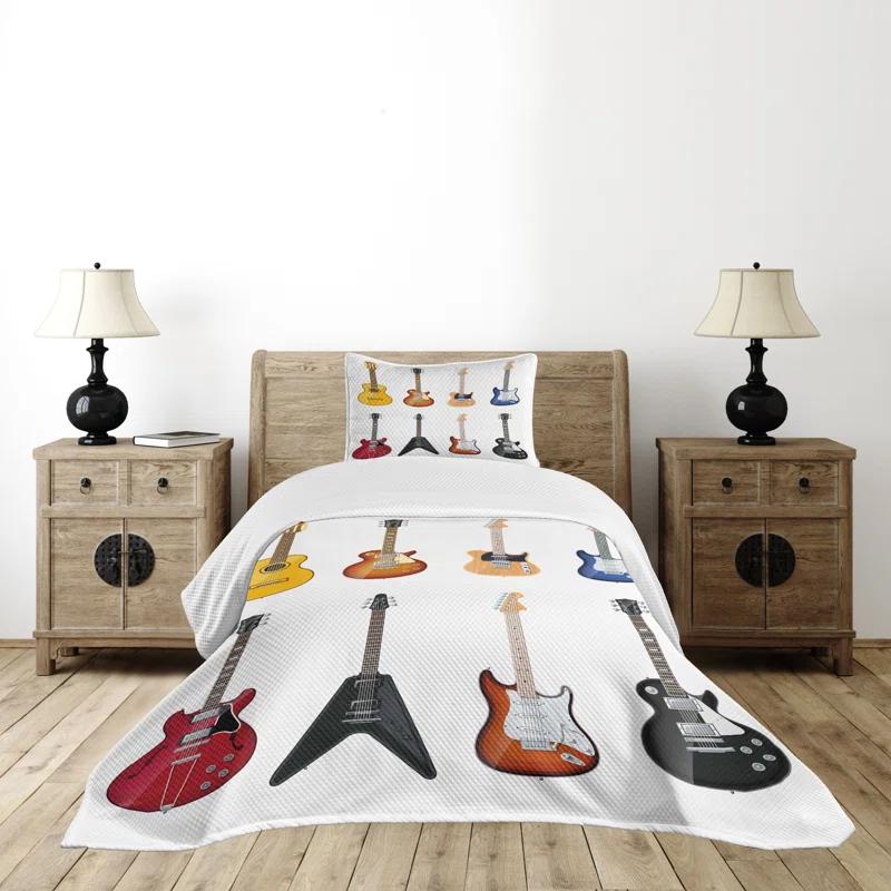 Ambesonne Ambesonne Guitar Bedspread Set 2 Pcs String Instruments Jazz Twin Multicolor