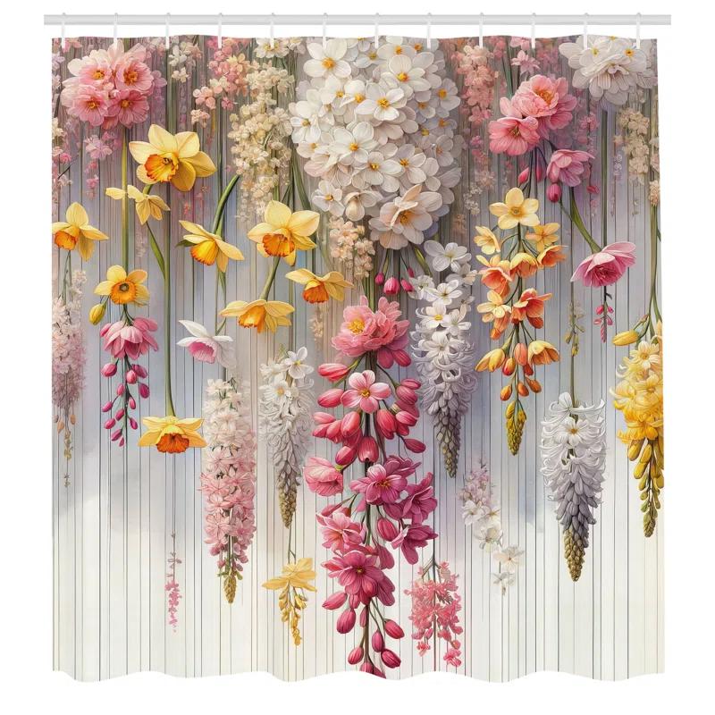 Ambesonne Floral Shower Curtain with Hooks Included