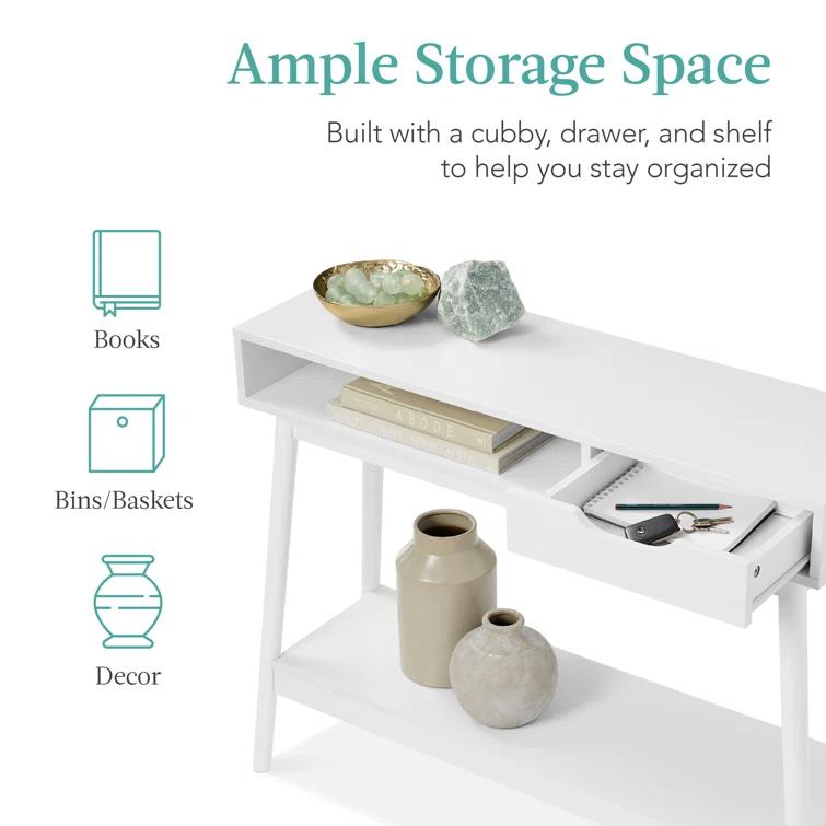 George Oliver Khassidy Mid-Century Modern Hallway Console Table, Space-Saving Sofa Table w/ Cubby, Drawer