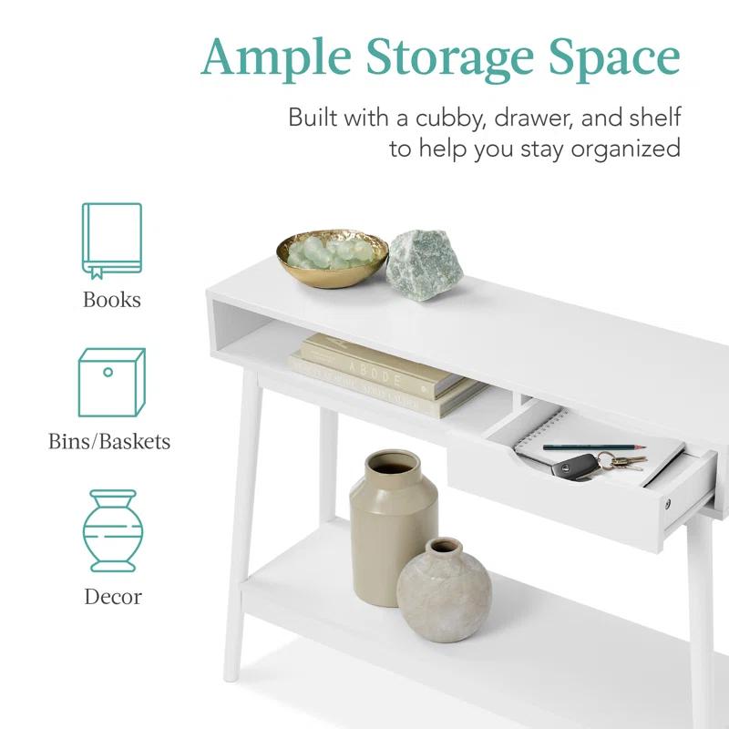 George Oliver Khassidy Mid-Century Modern Hallway Console Table, Space-Saving Sofa Table w/ Cubby, Drawer