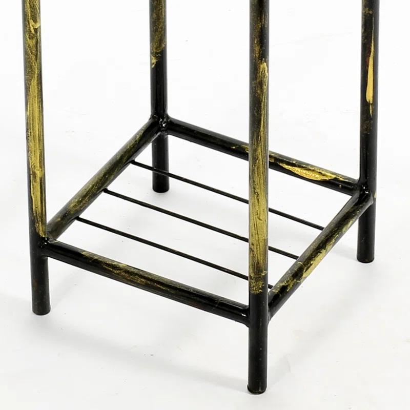 HEIMAO Stone Slab 2 Tier Small Square Cast Metal Plant Stand