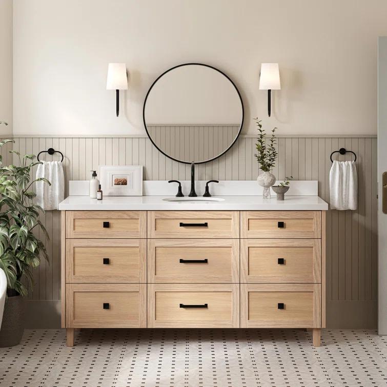 Ariel Bath Ariel Monrow 67 Inch Single Oval Sink Bathroom Vanity With Pure White Quartz Countertop