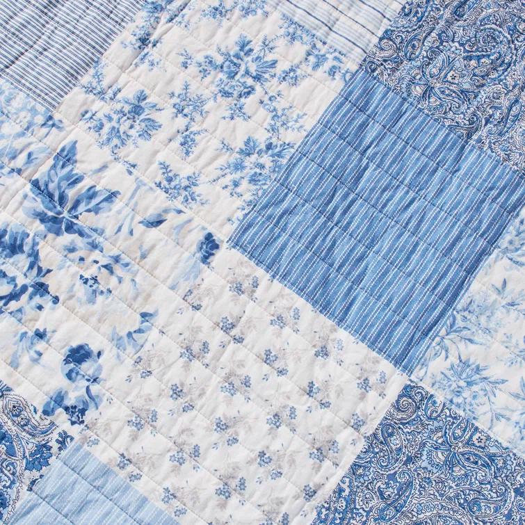 Laura Ashley Laura Ashley Paisley Patchwork Cotton Reversible Blue Quilt Set