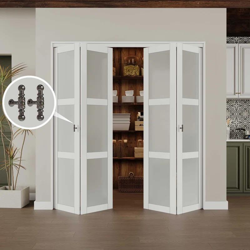 Home Worthy 3 Frosted  Lite Glass Bi-Fold Door With Installation Hardware Kit  And Handle