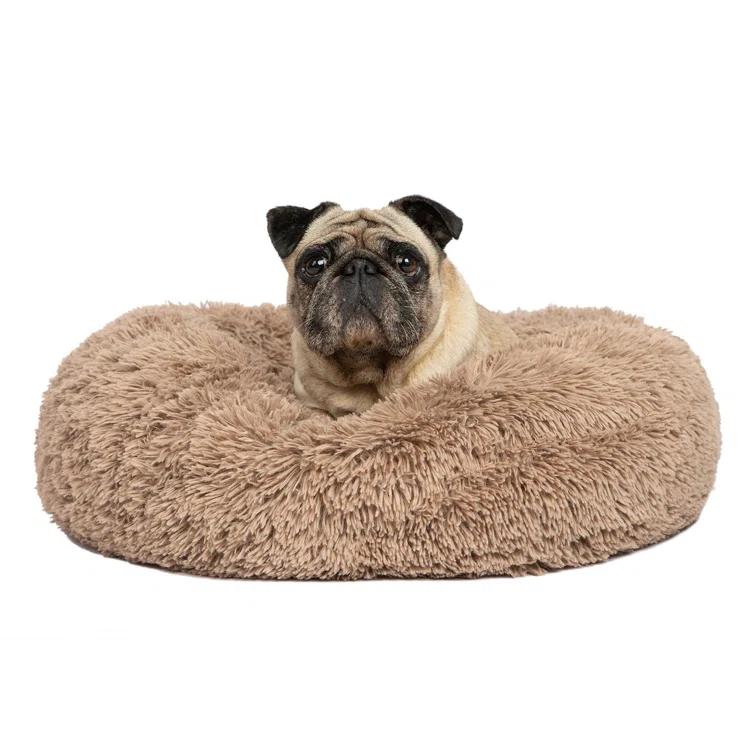 Best Pet Supplies Donut Dog Bed with Faux Fur, Anti-Anxiety Cushion, Slip-Resistant