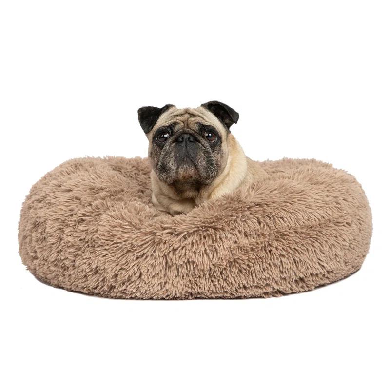 Donut Dog Bed with Faux Fur, Anti-Anxiety Cushion, Slip-Resistant
