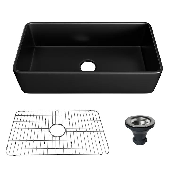 mondawe Farmhouse / Apron Single Bowl Fireclay Kitchen Sink KMSC0006-F36B