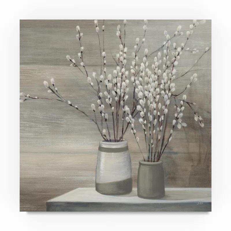 Trademark Fine Art " Pussy Willow Still Life Gray Pots Crop "