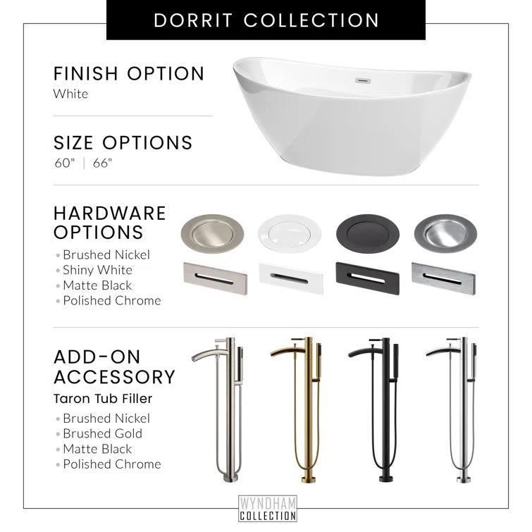 Wyndham Collection Dorrit 60" x 32" Freestanding Soaking Acrylic Bathtub with Faucet WCBTE652060MBATPBK