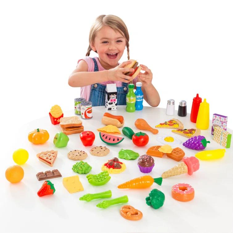 KidKraft 65-Piece Plastic Play Food Set for Play Kitchens, Fruits, Veggies, Sweets, & More