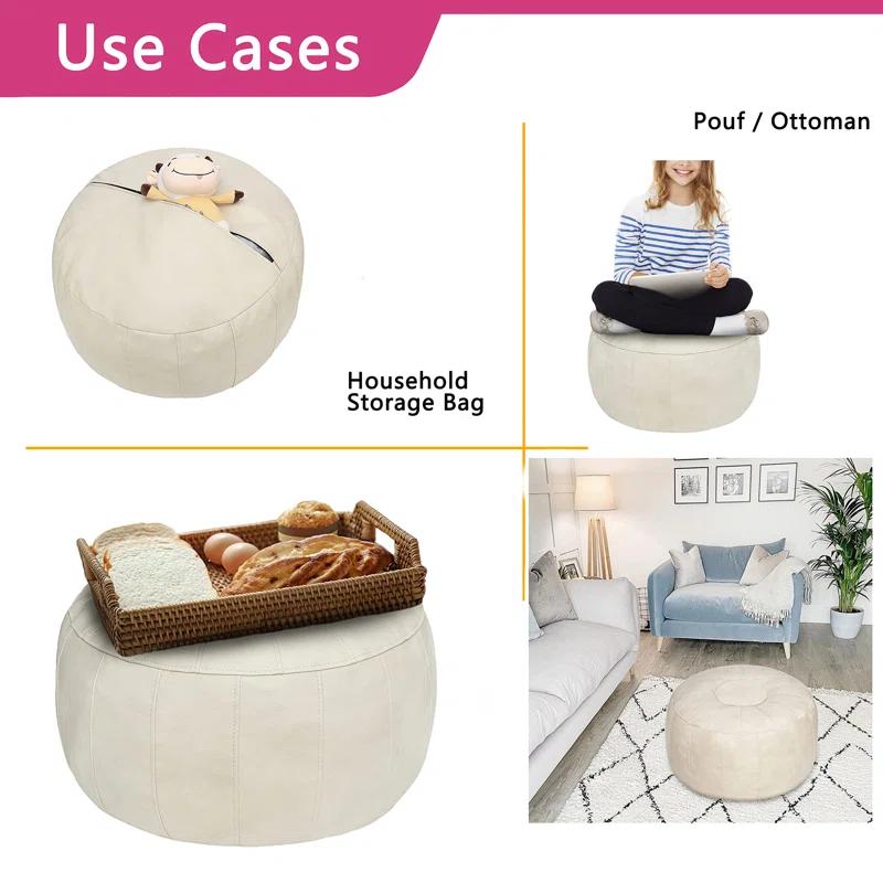 Unstuffed Handmade Moroccan Round Pouf Foot Stool Ottoman Seat Faux Leather Large Storage Bean Bag Floor Chair Foot Rest For Living Room, Bedroom Or Wedding Gifts