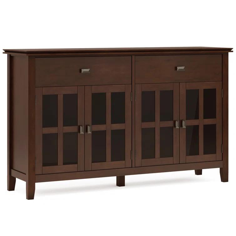 Simpli Home Artisan 60"W Solid Wood Sideboard Buffet with and Tempered Glass Doors and 3 Drawers