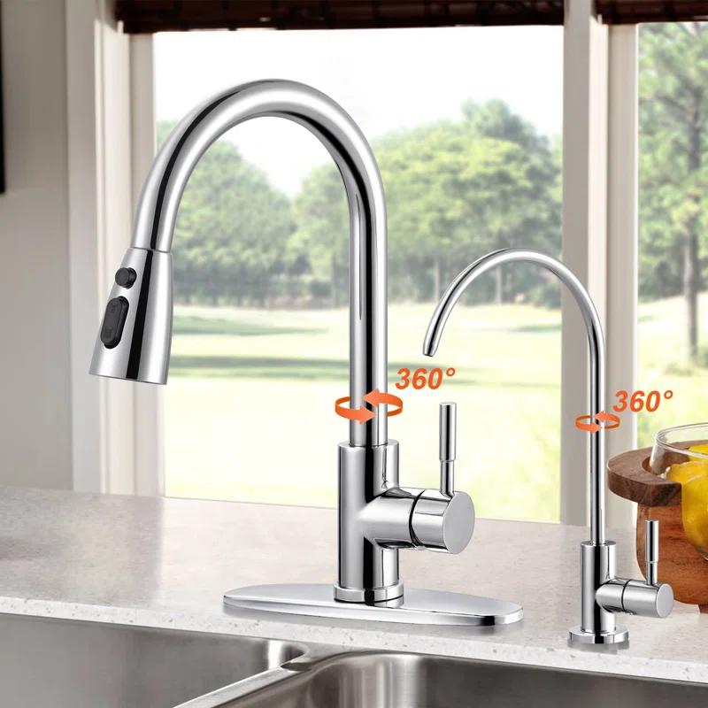 ARCORA ARCORA Stainless Steel Pull-Down Kitchen Faucet and Water Filter Faucet Combo AR7100301C-L