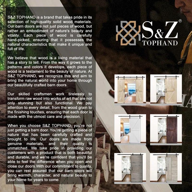 S&Z TOPHAND Barn Door, Unfinished British Brace Barn Door/Country Style/Solid Wood/Sliding Door/Durable