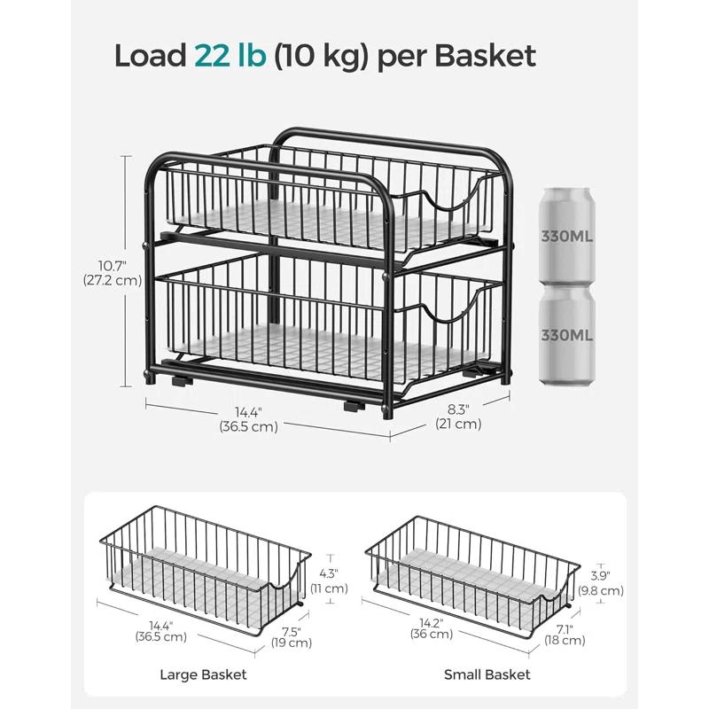 Factory Direct Wholesales NN 2-Tier Pull Out Cabinet Organizers, Under Sink Organizer, Bathroom Organizer And Storage, Sliding Basket Drawers, Stackable For Kitchen, Bathroom, Ink Black