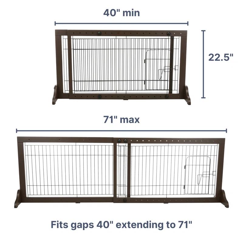 TRIXIE TRIXIE Freestanding Pet Gate with Pet Door, Adjustable Width, 22.5 in Height