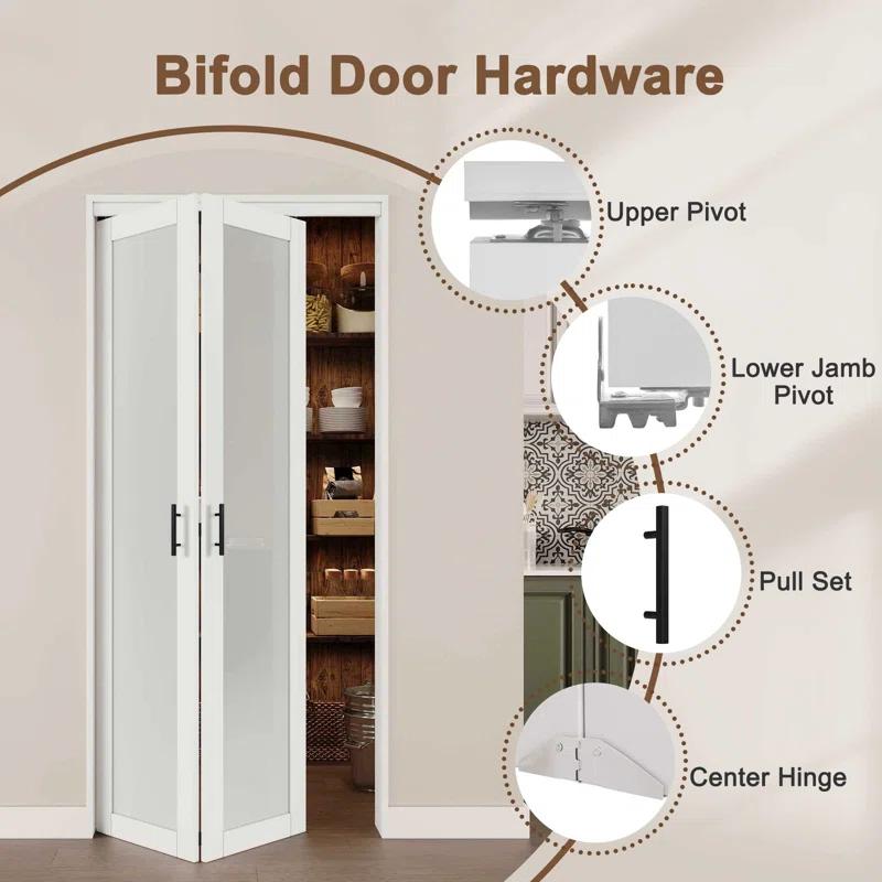 Home Worthy 3 Frosted  Lite Glass Bi-Fold Door With Installation Hardware Kit  And Handle