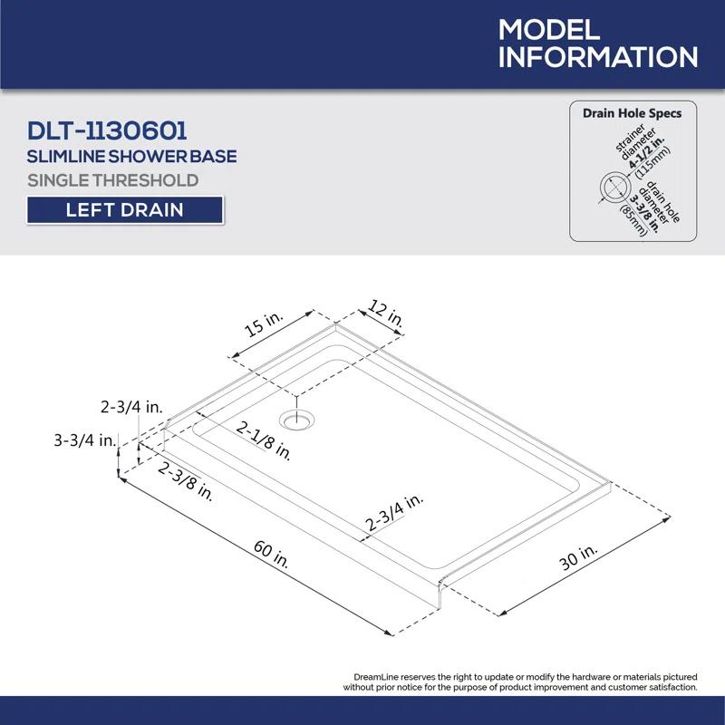 DreamLine DL-6227L-04 DreamLine Flex 30 in. D x 60 in. W x 76 3/4 in. H Semi-Frameless Shower Door, Backwalls
