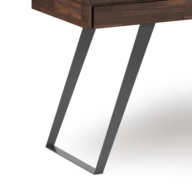 Simpli Home Lowry Solid Acacia Wood Desk, Industrial Style with Keyboard Tray and 2 Drawers