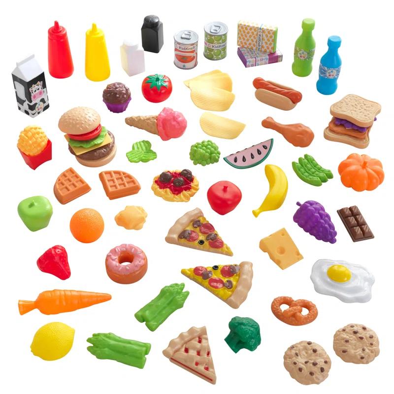 KidKraft 65-Piece Plastic Play Food Set for Play Kitchens, Fruits, Veggies, Sweets, & More