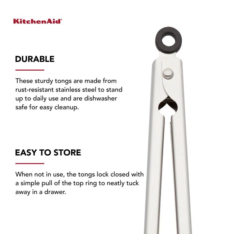 KitchenAid® KitchenAid® Gourmet Stainless Steel Serving Tongs with Hang Hook and Secure Closing Lock, 9 Inch