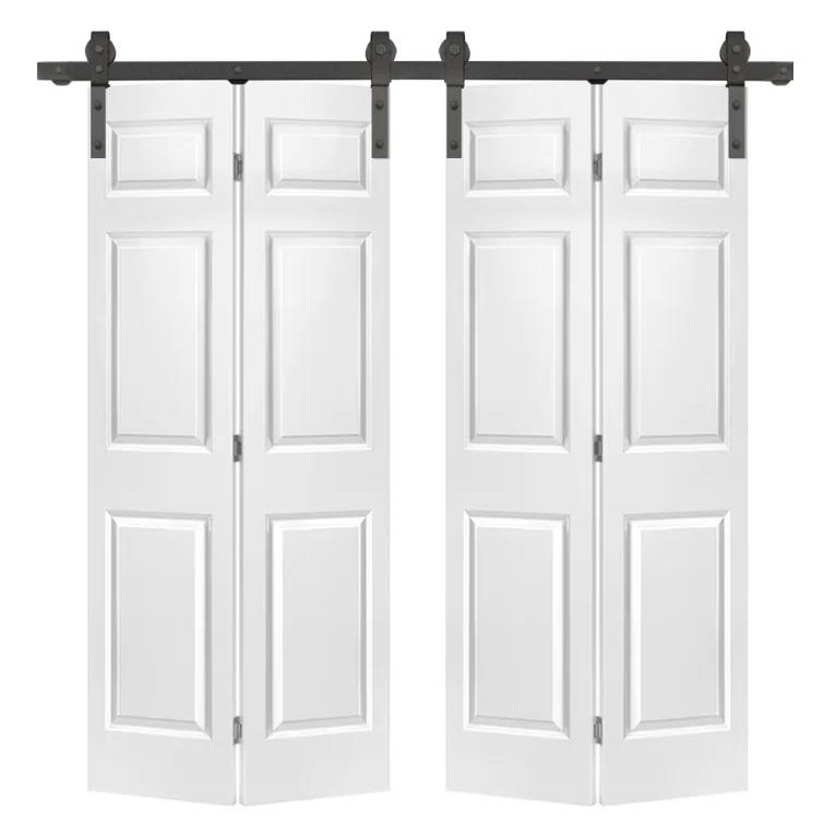 Calhome Paneled MDF Composite Double Bifold Barn Doors with Installation Hardware Kit