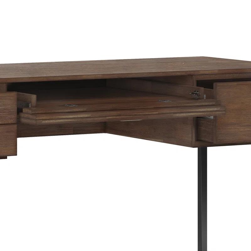 Simpli Home Richmond 60"W Solid Acacia Wood Desk, Industrial Style with Keyboard Tray and 3 Drawers