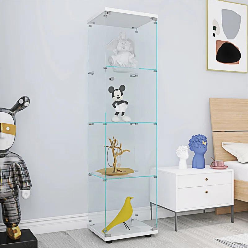 Lighted 4 Shelves Glass Display Cabinet with One Door