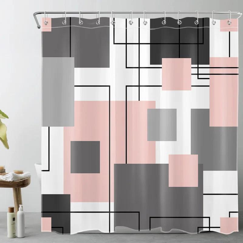 Brayden Studio® Black And White Geometric Shower Curtain Decoration, Polyester Fabric Bathroom Decorative Shower Curtain, Gray