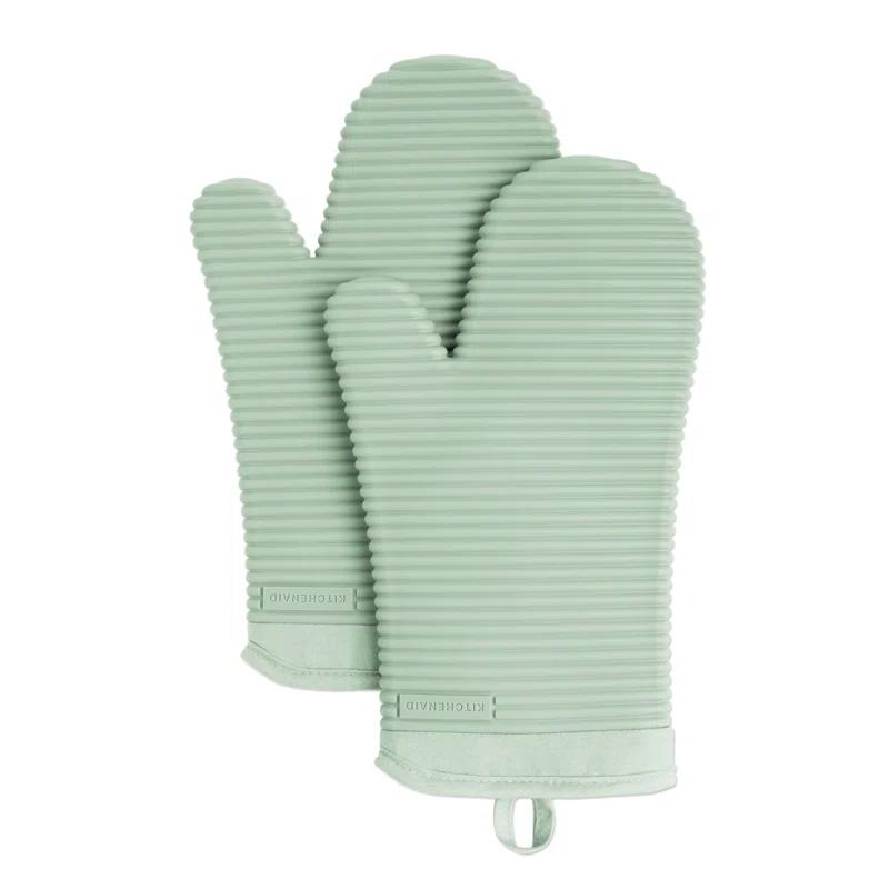 KitchenAid Pistachio Ribbed Soft Silicone Oven Mitts, Set of 2