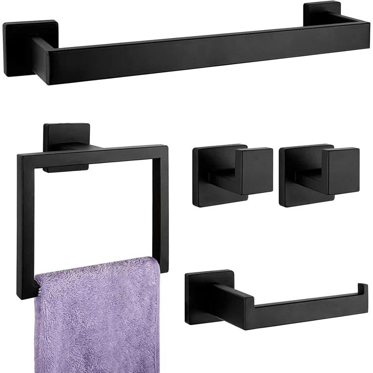 5-Pieces Matte Black Bathroom Hardware Accessories Set, SUS304 S...