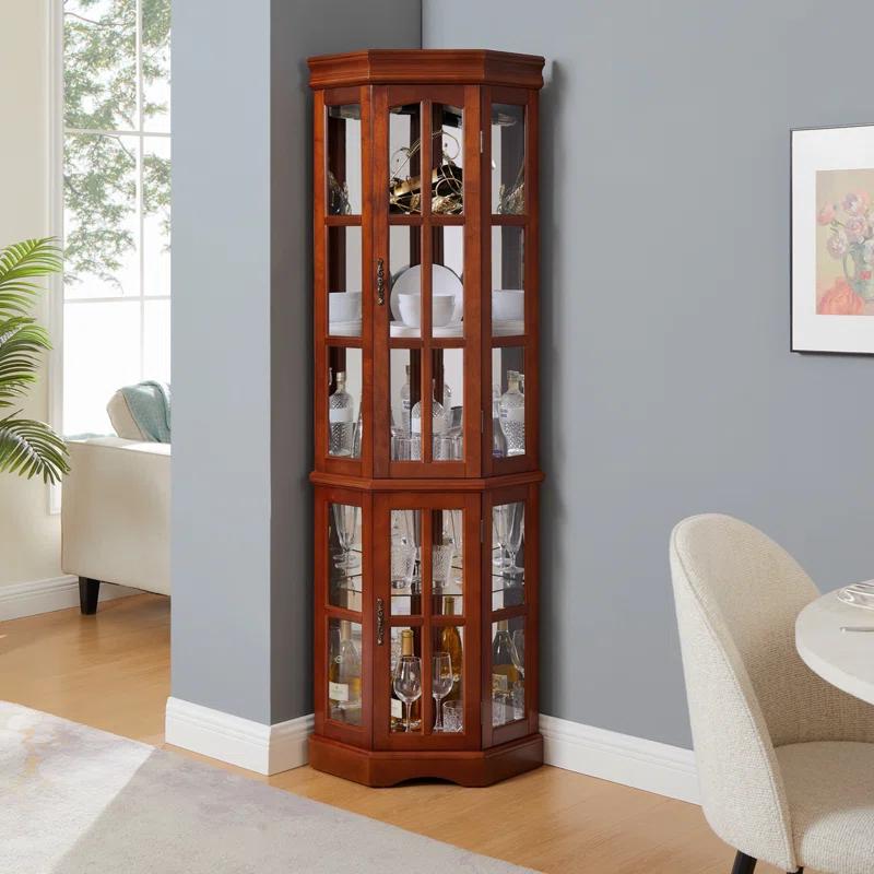 Mugsy Corner Curio Cabinet With 5 Shelves And Lighting System(E26 Light Bulb Not Included)