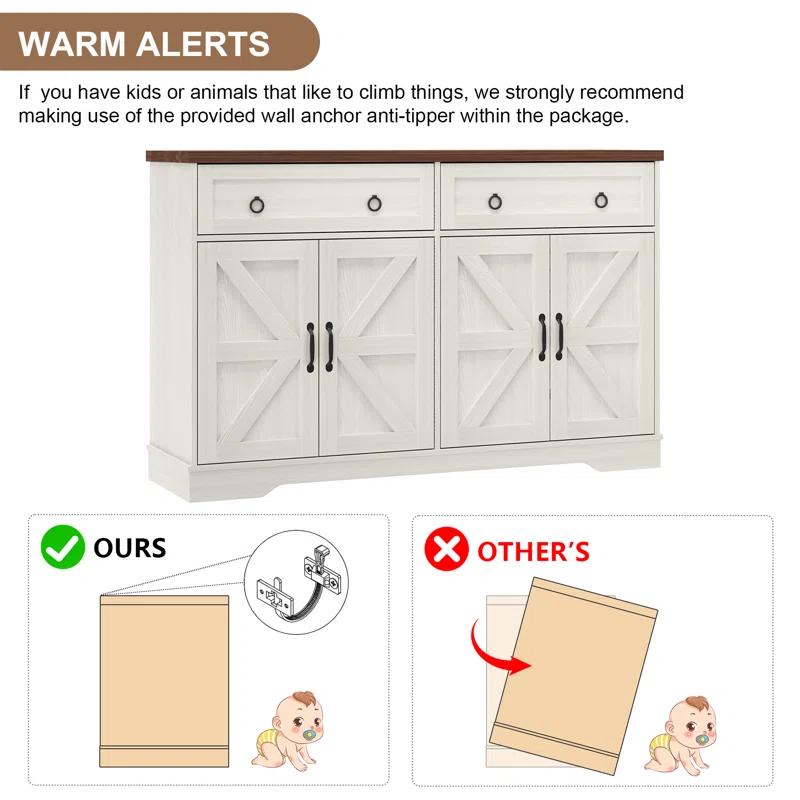 Farmhouse 55" Buffet Sideboard Cabinet With Storage, Coffee Bar Cabinet With 2 Drawers