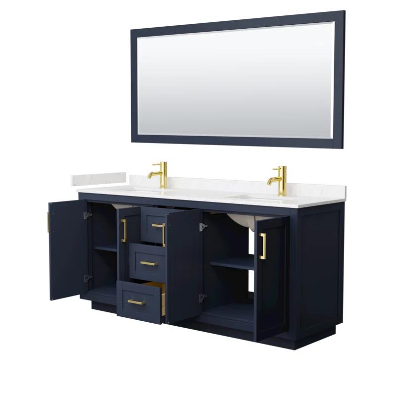 Wyndham Collection Miranda 72" Freestanding Double Bathroom Vanity with Cultured Marble Top with 70" Mirror | Wayfair