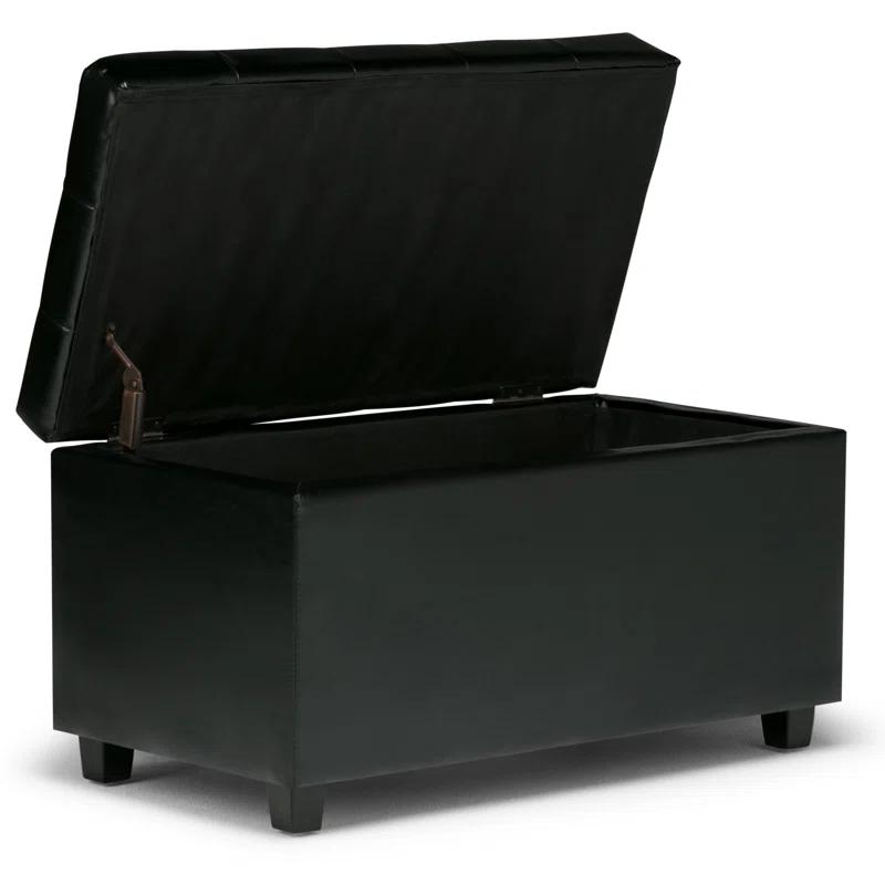 Simpli Home Cosmopolitan 34"W Upholstered Storage Ottoman with Tufted Design and Large Interior Storage