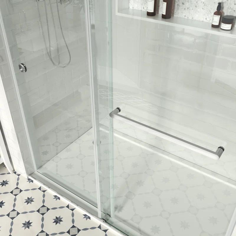 MCOCOD DS01H-7276-BR 72" W x 76" H x 2/5" THK Tempered Glass Double Smooth Sliding Frameless Shower Door with Towel Bar Handle & Knob & Anti-Collision Function