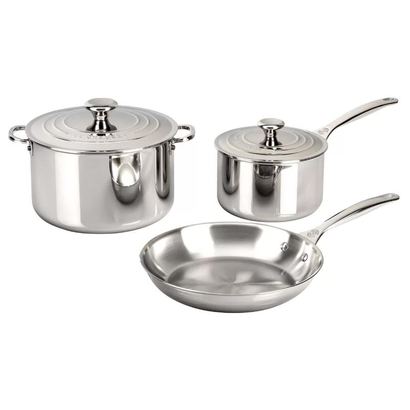 Stainless Steel 5-Piece Tri-Ply Cookware Set with Lids