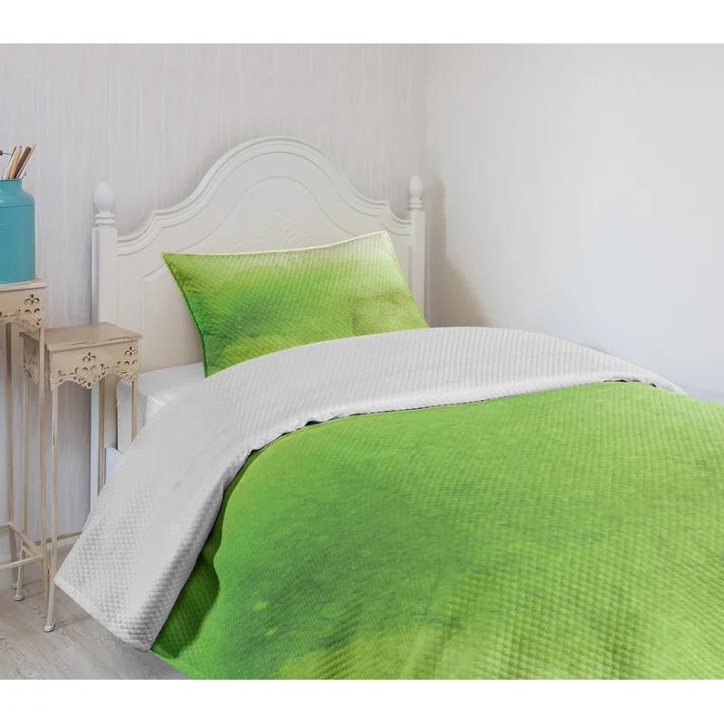 Ambesonne Ambesonne Sage Bedspread Set  Grunge Watercolor Blurred  Apple Green Fern Green